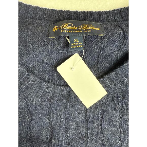 NWT Brooks brothers cableknit crew neck wool sweaters navy Men’s XL - Picture 4 of 9